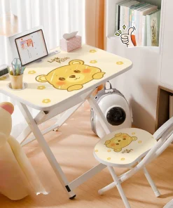 Bàn học trẻ em hình gấu dễ thương, bàn học sinh gấp gọn, đơn giản, không cần lắp ráp, bộ bàn ghế viết cho phòng ngủ