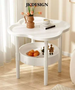 Bàn bên JKDESIGN, Bàn cuối 40 * 40CM bằng nhựa, Bàn đầu giường hai lớp trang trí hiện đại dễ lắp ráp cho phòng khách