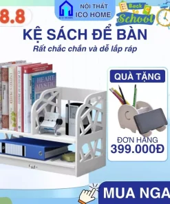 Kệ sách để bàn bằng gỗ đẹp có nhiều ngăn dễ dàng lắp ráp, để bàn học bàn làm việc văn phòng gọn gàng- ICO HOME