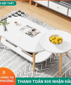 Bàn Trà Hình Ovan 2 Tầng Bàn trà sofa Chân gỗ cao cấp Bàn Trà Phòng Khách Sang Trọng Lắp Ráp Dễ Dàng